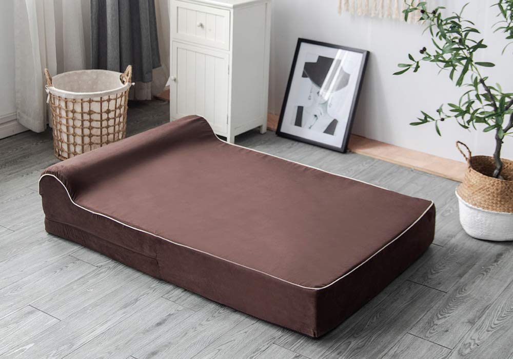 Orthopedic Memory Foam Dog Bed 7 Inch Thick Extra Large Dog Bed With Pillow Brown 50x34x10 Includes Waterproof Liner &amp; Durable Removable Cover With Smart Design