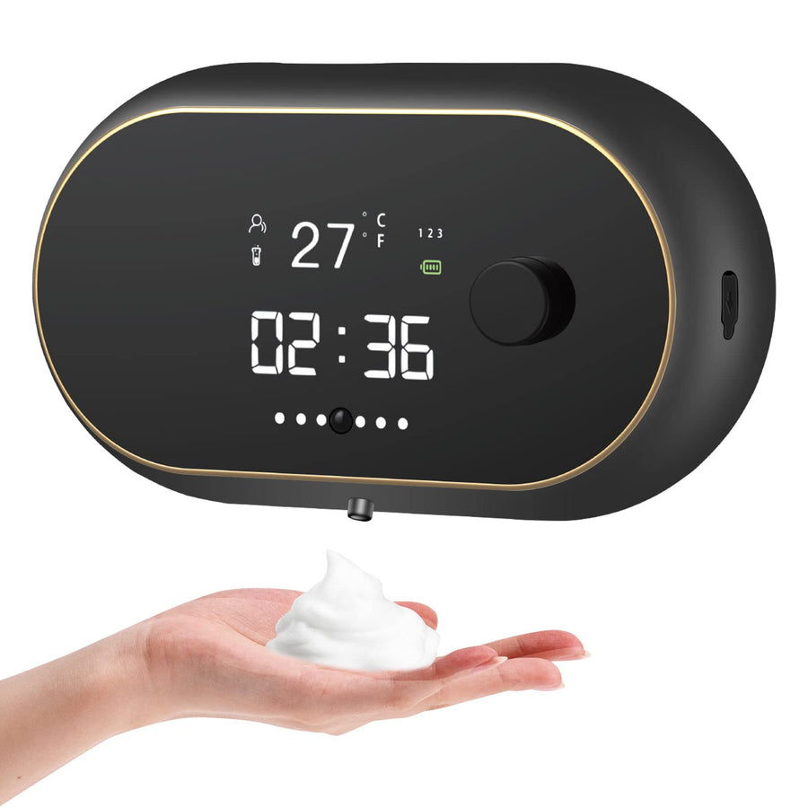 Automatic Soap Dispenser Wall Mount Foaming Touchless Electric Sensor Soap Dispenser Rechargeable Smart Hand Free Foam Auto Dish Soap Dispenser for Kitchen Bathroom Commercia Black