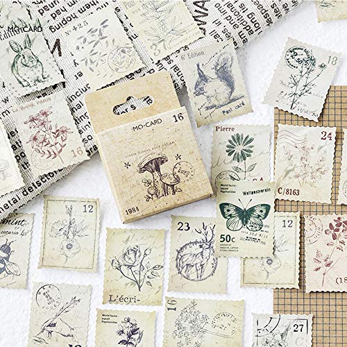 138 Pcs/3 Sets Post Stamp Stickers Retro Cute Plants/An