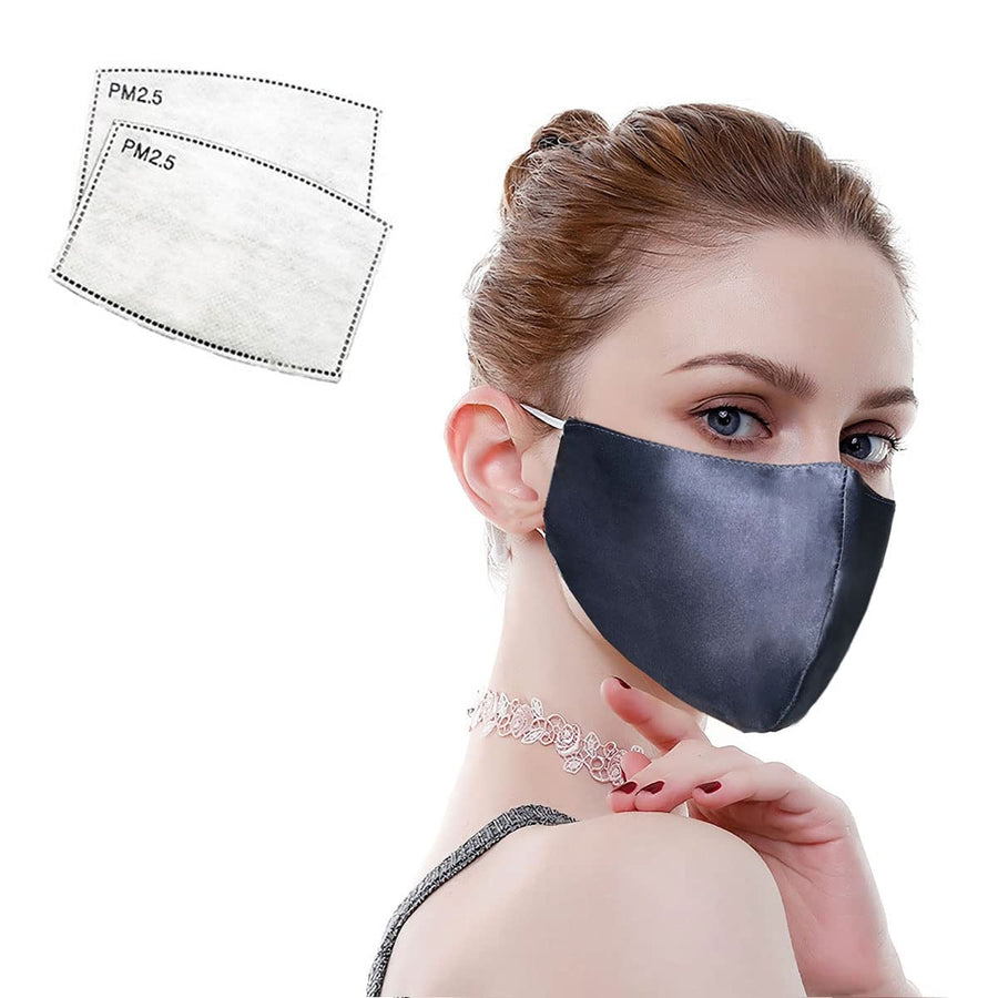 100% Mulberry Silk Face Masks Fashion Mask 19 Momme Silk Mask for Sensitive Women,Lavender gray
