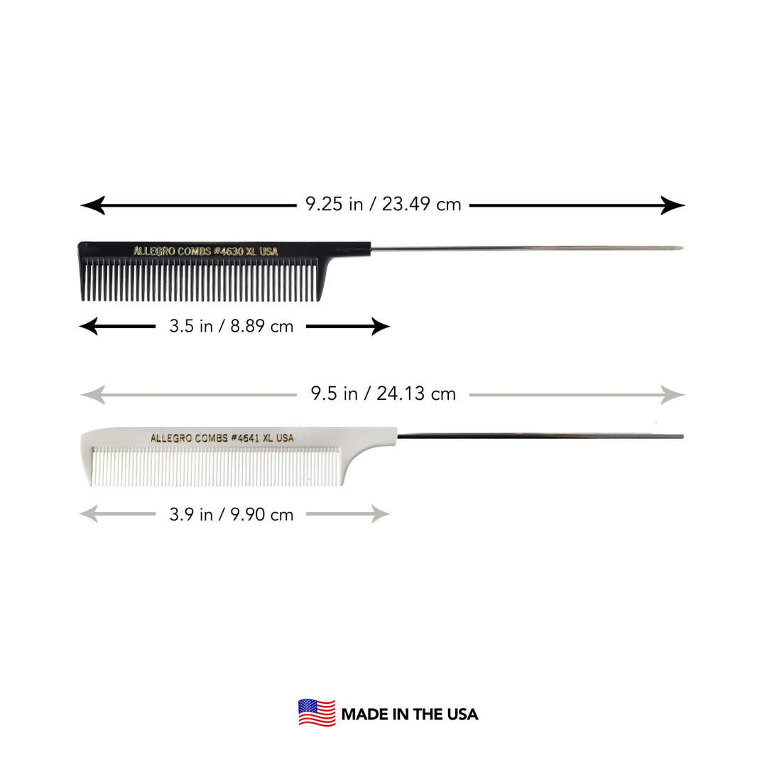 XL Pintail Rat Tail Combs Parting Combs Metal Tail Foiling Combs Pin Combs 2 Pc. (BLACK &amp; WHITE)