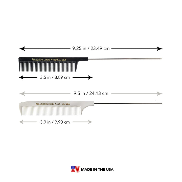 XL Pintail Rat Tail Combs Parting Combs Metal Tail Foiling Combs Pin Combs 2 Pc. (BLACK &amp; WHITE)