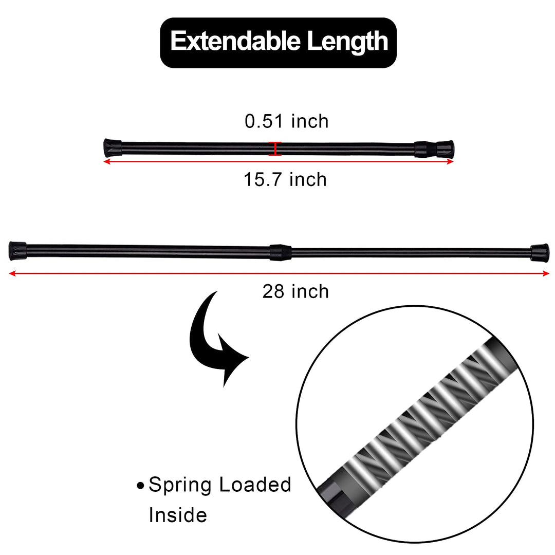 6 Pack Cupboard Bars Adjustable Spring Tension Rods Black Refrigerator Bar Extendable Rod for DIY Projects, 15.7 to 28 Inches