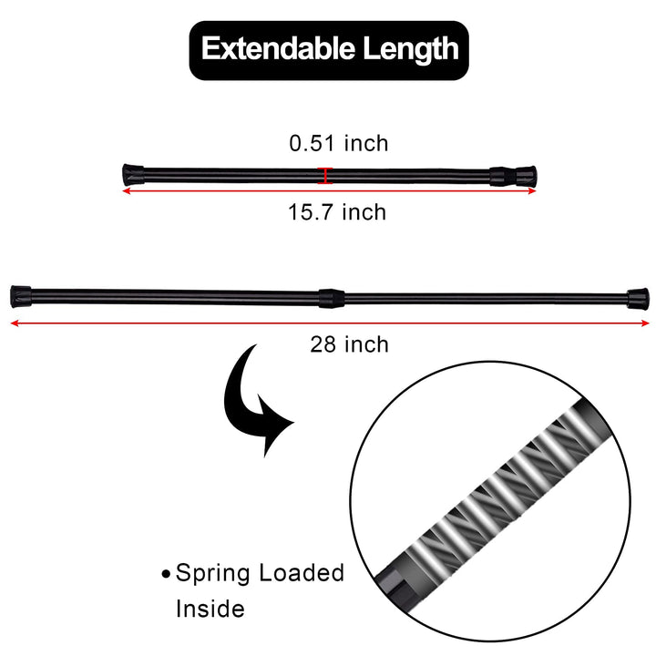 6 Pack Cupboard Bars Adjustable Spring Tension Rods Black Refrigerator Bar Extendable Rod for DIY Projects, 15.7 to 28 Inches