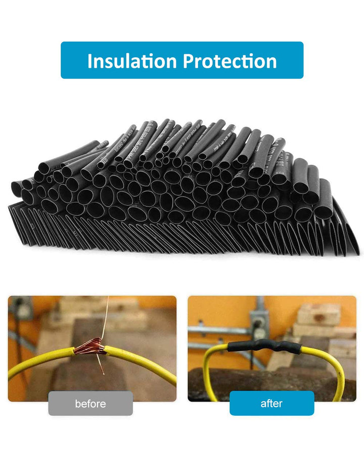 650pcs Heat Shrink Tubing Black Heat Shrink Tube Wire Shrink Wrap UL Approved Ratio 2:1 Electrical Cable Wire Kit Set Long Lasting Insulation Protection, Safe and Easy, Eco-Friendly Material