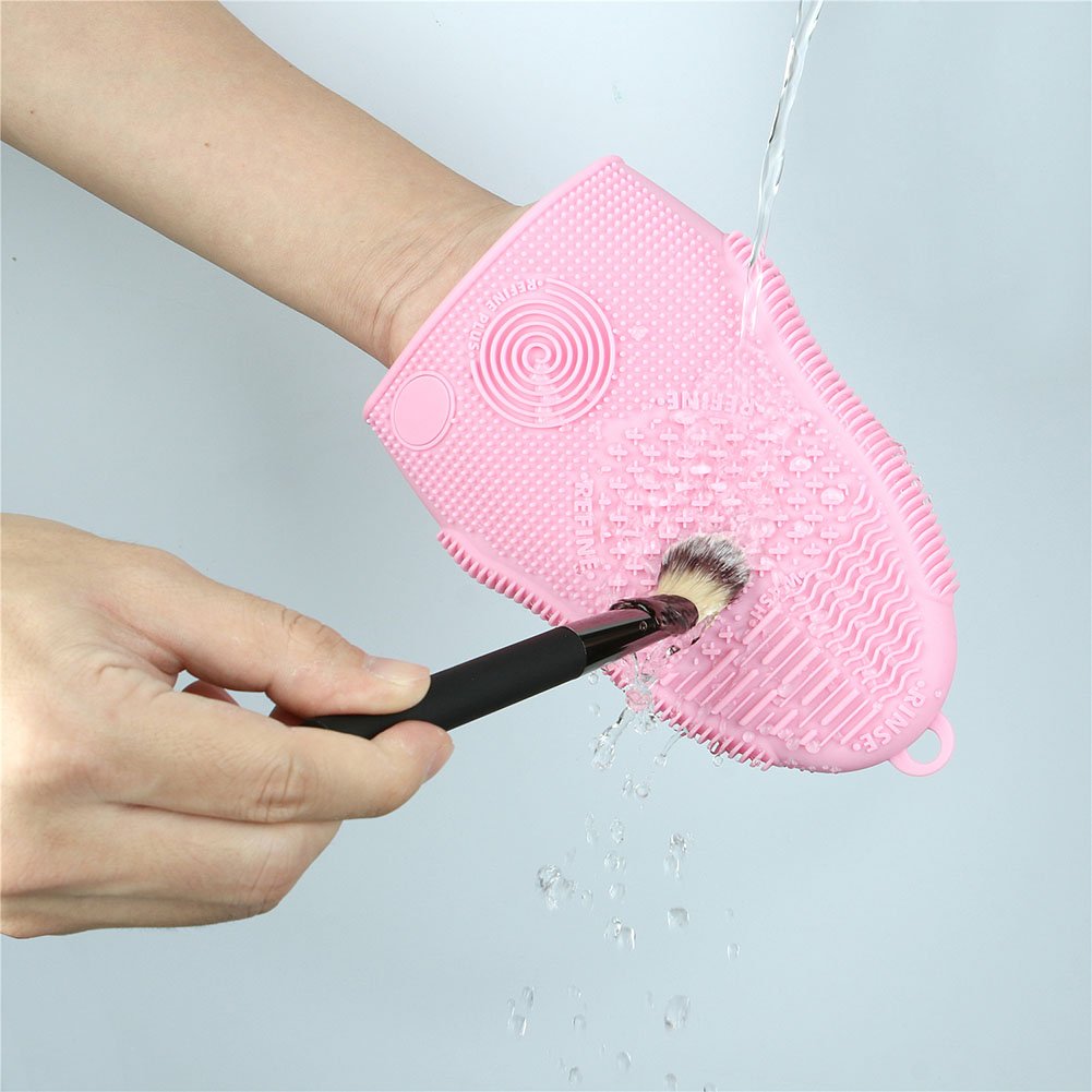 Makeup Brush Cleaner Mat Mitt Glove Silicone Cosmetic Cleaning Scrubber Tool for Face Brushes and Eye Brush Washing Pad Pink