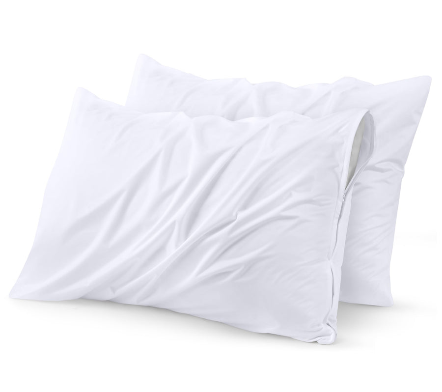 Waterproof Pillow Protectors Zippered (2 Pack, White) Queen Size, Zippered Pillowcases, Bed Bug Proof Pillow Encasement Covers 20 x 28 Inches