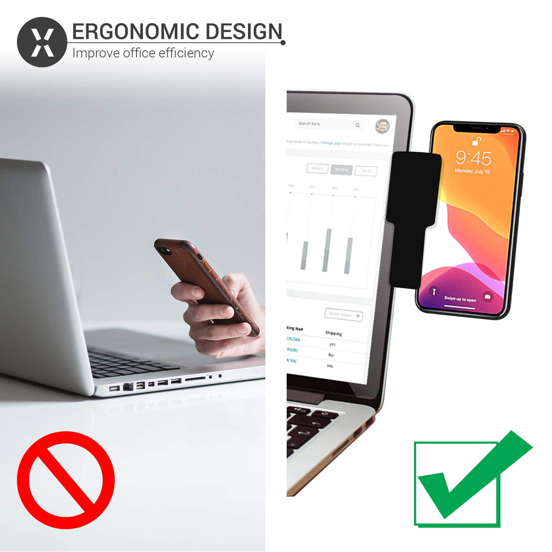 Laptop Side Mount Clip for iPhone, iPad, MacBook, Tablet, Laptops &amp; Smartphones - Increase Productivity with an iPad to Laptop Mount, Dual Screen Laptop Phone Holder - Heavy Duty - Black