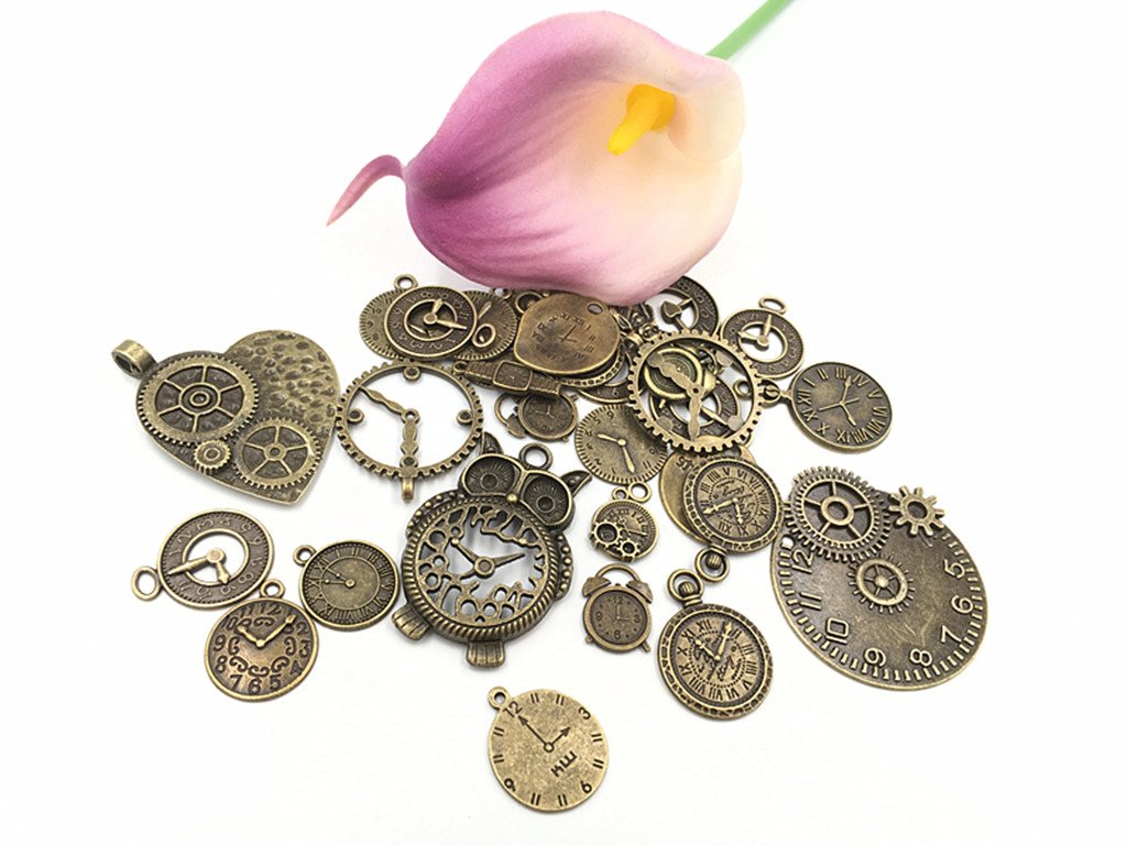 Clocks and Watches Dial Face Movement Charm Alloy Multistyle Steampunk Pendant Charm Connector for DIY Jewelry Making Accessaries(100 grams) (Bronze)