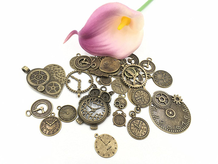 Clocks and Watches Dial Face Movement Charm Alloy Multistyle Steampunk Pendant Charm Connector for DIY Jewelry Making Accessaries(100 grams) (Bronze)