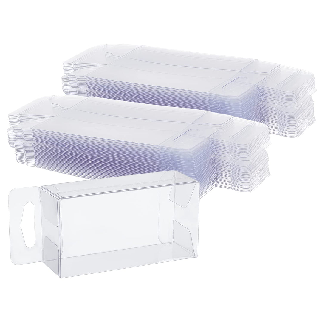 PVC Plastic Box 30 Pieces Rectangle Foldable Transparent Storage Boxes with Hang Hole Clear Plastic Gift Boxes for Wedding Birthday Party Shower Favors,1.06×1.65×3.15