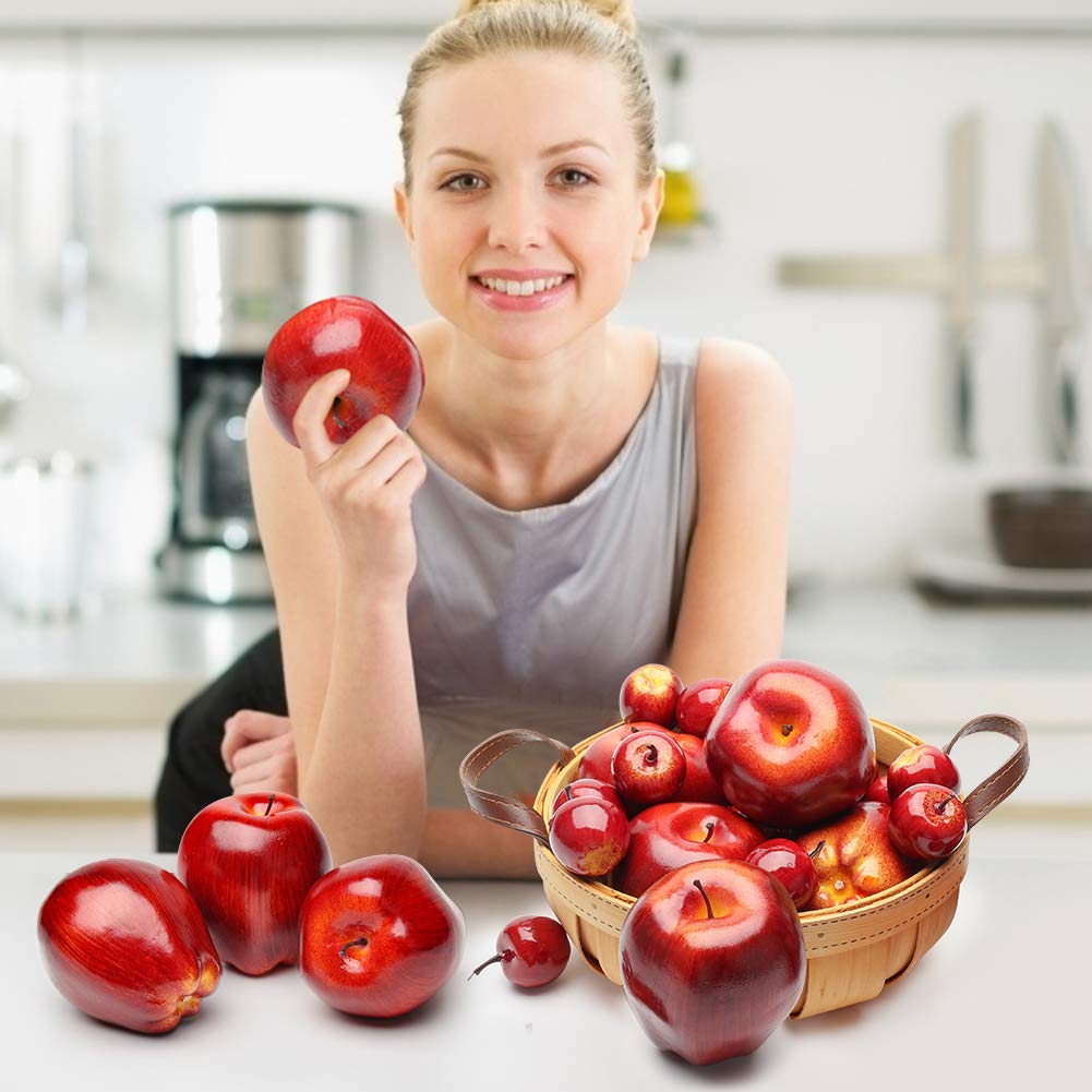 Artificial Apples, 30PCS Fake Fruits Red Apples Dark Red Apple Lifelike Simulation for Home House Kitchen Table Basket Photography Party Decoration
