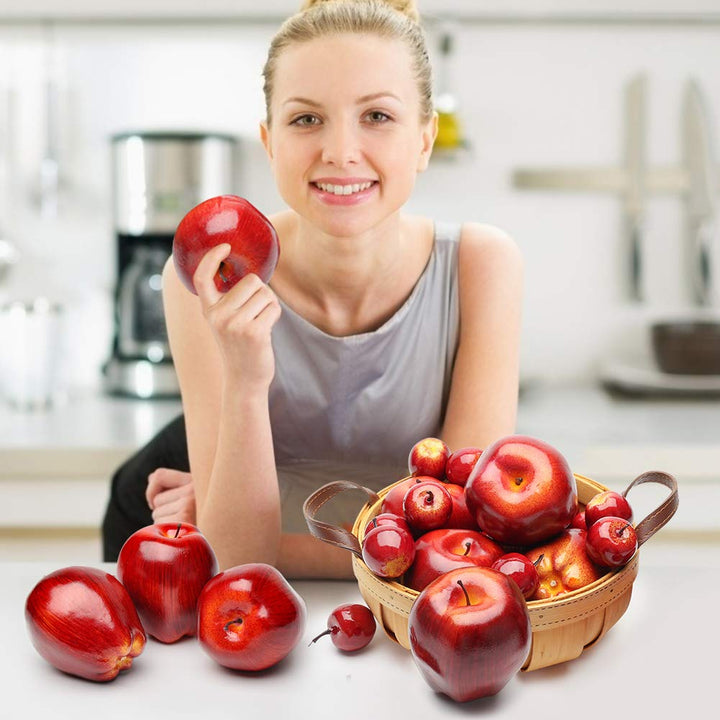 Artificial Apples, 30PCS Fake Fruits Red Apples Dark Red Apple Lifelike Simulation for Home House Kitchen Table Basket Photography Party Decoration