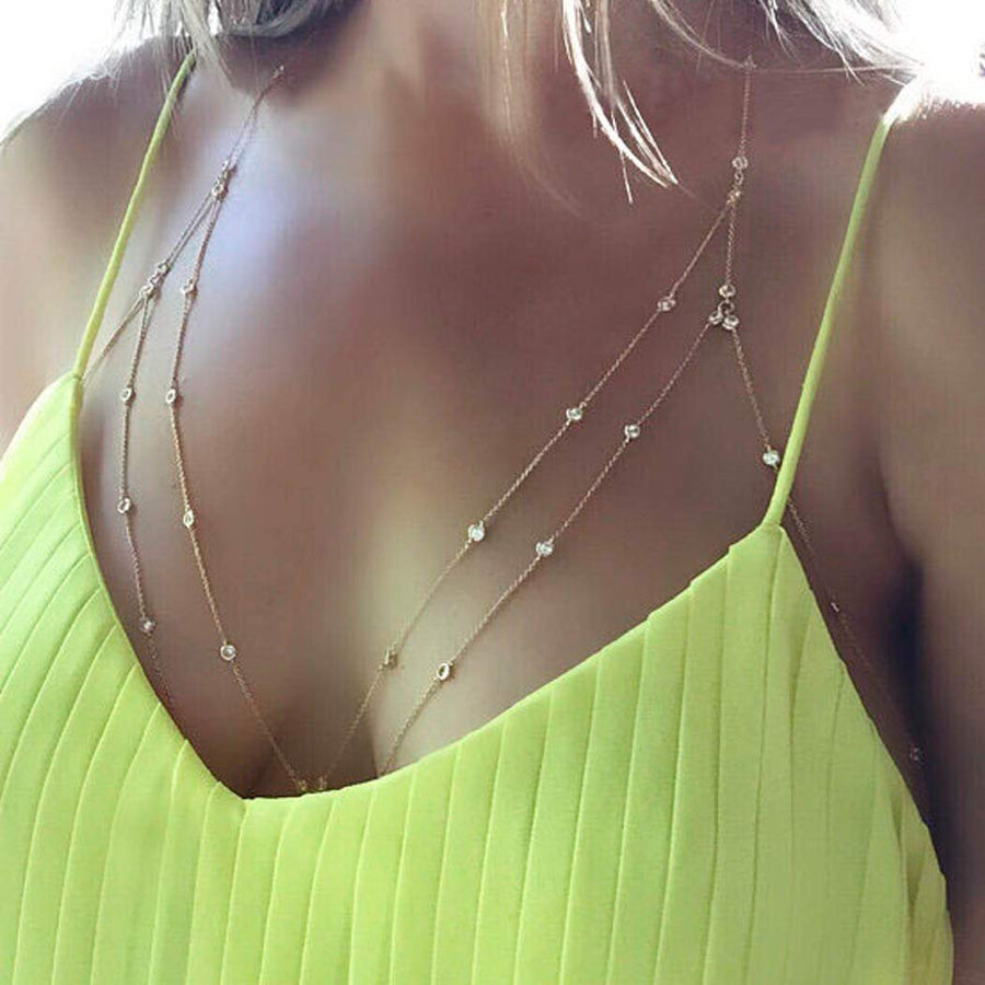 Cosydays Sexy Belly Chain Gold Rhinestone Harness Body Chain Beach Bikini Chains Waist NIightclub Body Chain Jewelry for Women and Girls (J-Rhinestone)