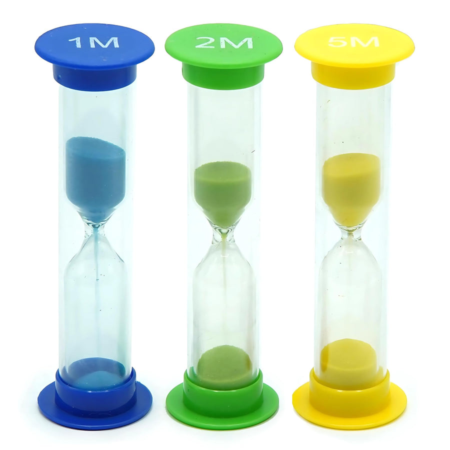 Sand Timer for Kids Set of 3 Small Colorful Hourglass Acrylic Covered Clock 1Min 2Min 5Min for Classroom, Home & Kids Room