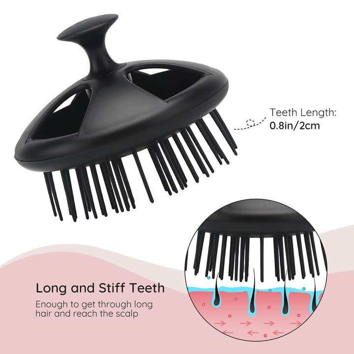 Shampoo Brush, 2 pcs Scalp Massager Floriated Shower Comb Long Short Teeth Set for Curly Hair, Scalp Massage Brush for Hair Growth Beard Brush Pet Grooming Wet Dry Hair Care Brushes Black
