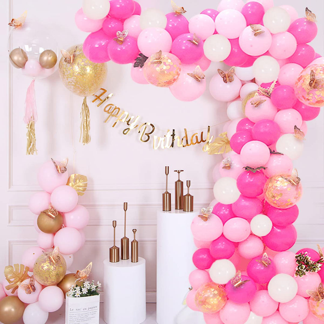 3D Butterfly Wall Decor Stickers Rose Gold Butterfly Decorations Party, 48Pcs 4 Patterns 3 Sizes, Butterfly Cake Decorations Paper Butterflies Wall Decals for Kids Baby Nursery Room Bedroom Birthday