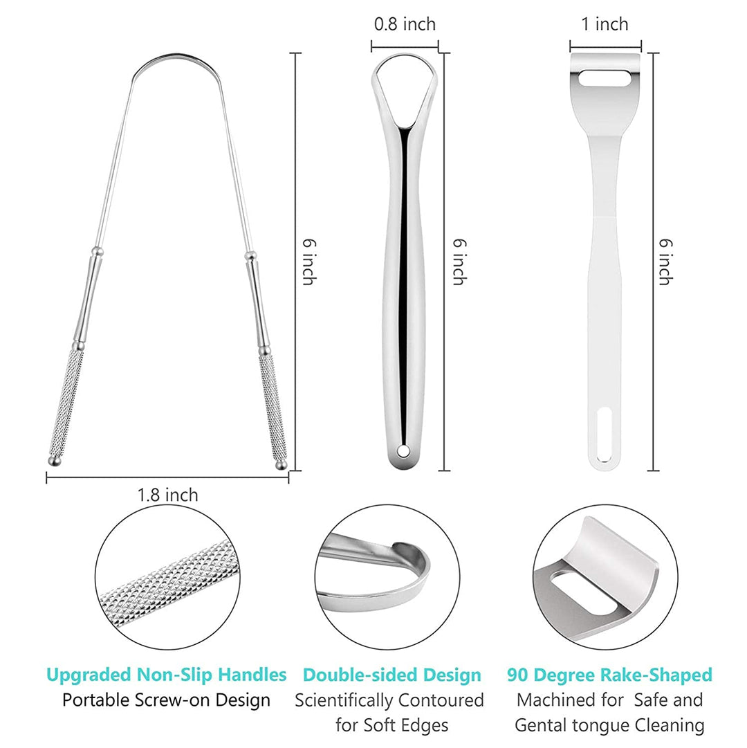 3 PCS Tongue Scraper for Adults, Stainless Steel Tongue Cleaner with Carry Travel Small Case, Medical Grade Metal Daily Oral Hygiene Brush Dental Kits Reduce Bad Breath Tool Gadgets Treatment