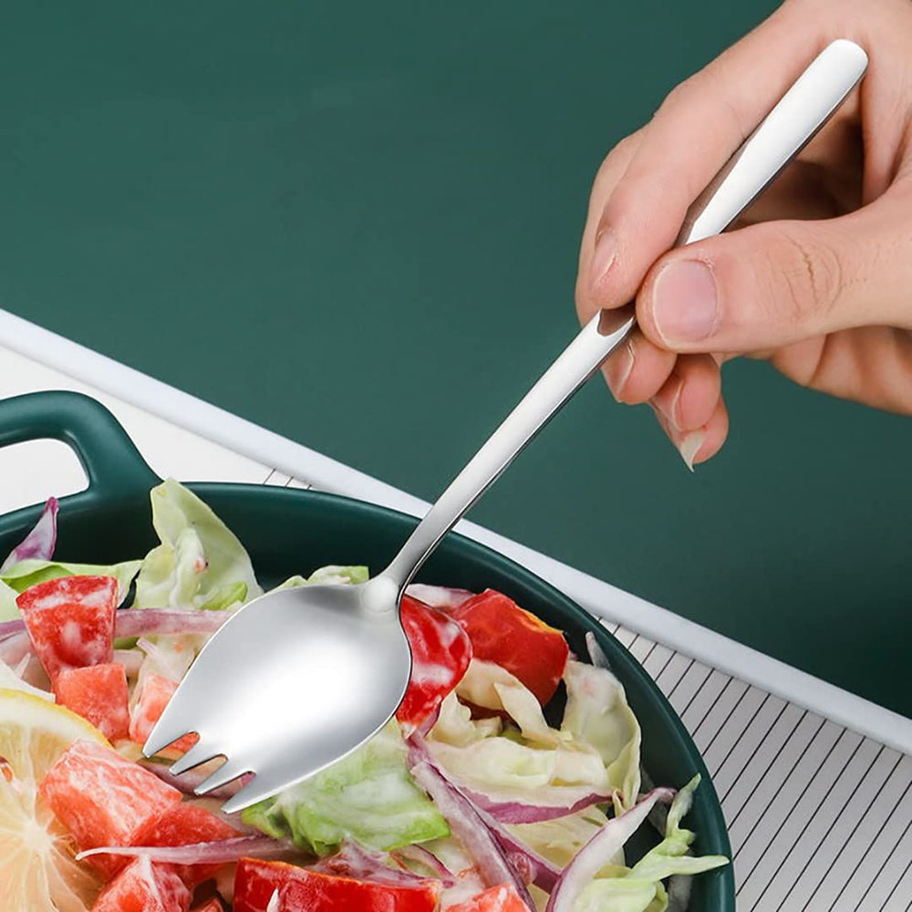 Sporks, 6 Pack 18/10 Stainless Steel Sporks, 7.4-Inch Ice Cream Spoon & Salad Forks, Reusable Fruit Appetizer Dessert Forks for Everyday Use