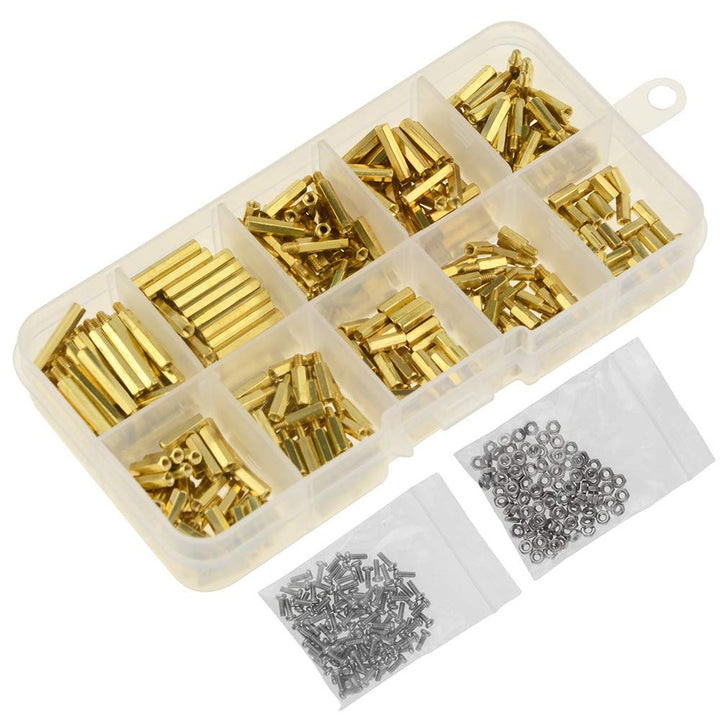 600pcs M2 Brass Male-Female/Female-Female Spacer Standoff Screw Nut Assortment Kit and Stainless Steel Screw Nut Set (Brass M2)