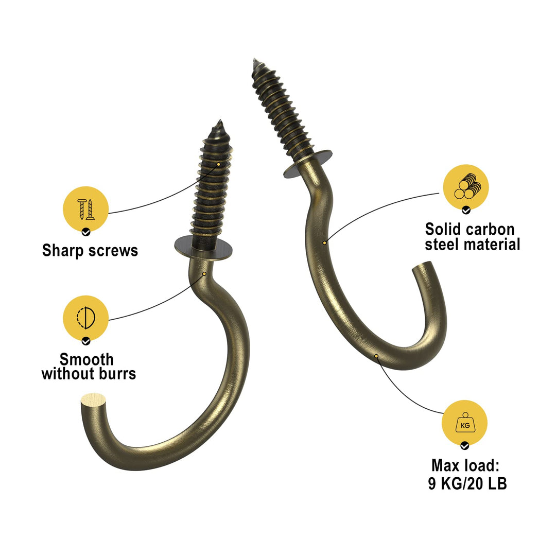 50 Pcs Screw Hooks, 1-1/4 Inch Bronze Cup Hooks Screw in Mug Hooks Metal Heavy Duty Screw Wood Wall Ceiling Hooks Plant Hooks Indoor Outdoor for Utensils Plants Baskets Lights Wreaths