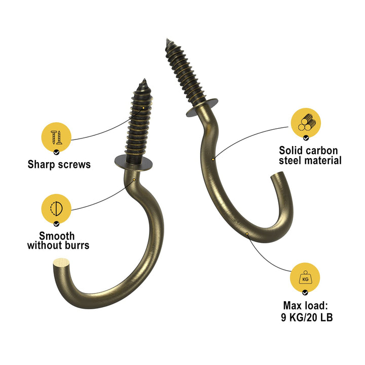 50 Pcs Screw Hooks, 1-1/4 Inch Bronze Cup Hooks Screw in Mug Hooks Metal Heavy Duty Screw Wood Wall Ceiling Hooks Plant Hooks Indoor Outdoor for Utensils Plants Baskets Lights Wreaths