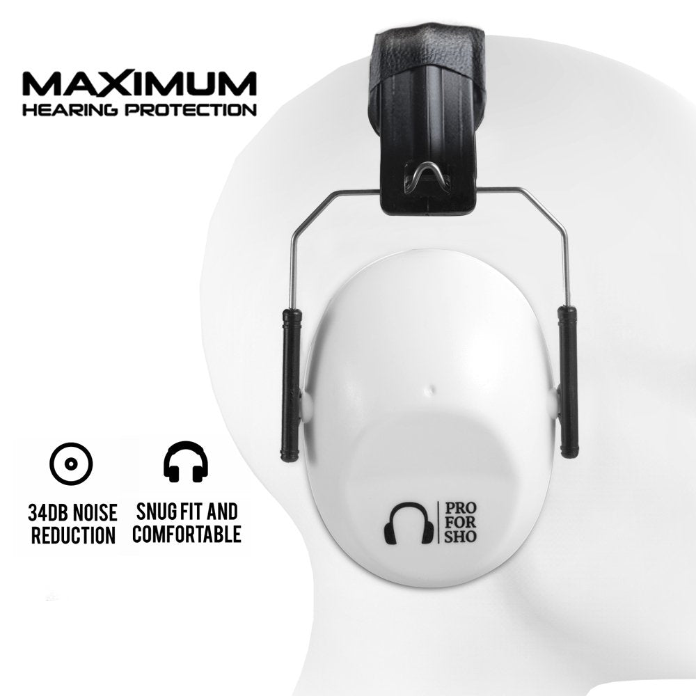 34dB NRR Shooting Ear Protection - Special Designed Ear Muffs Lighter Weight & Maximum Hearing Protection - Standard Size, White