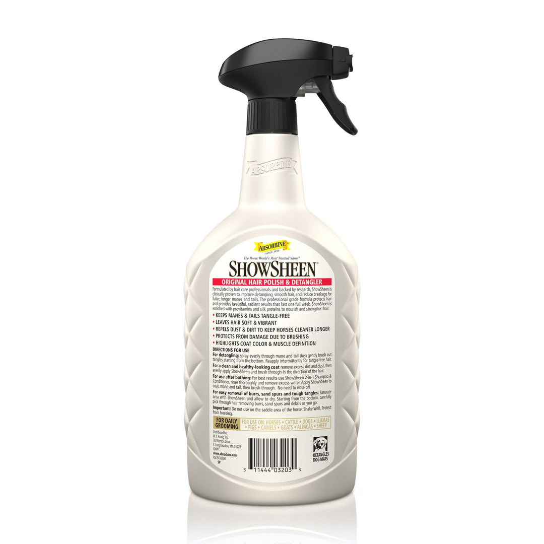 Absorbine ShowSheen Hair Polish & Detangler 32oz Spray Bottle, Horse and Dog Coat, Mane and Tail, Instant Detangling & Reduces Hair Breakage for Healthy Grooming & Radiant Shine