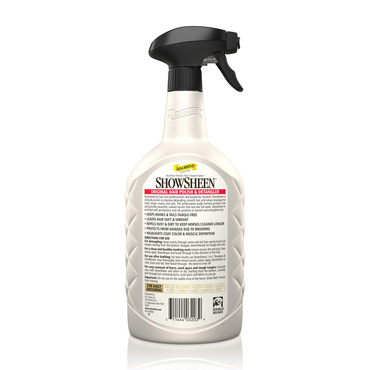 Absorbine ShowSheen Hair Polish & Detangler 32oz Spray Bottle, Horse and Dog Coat, Mane and Tail, Instant Detangling & Reduces Hair Breakage for Healthy Grooming & Radiant Shine