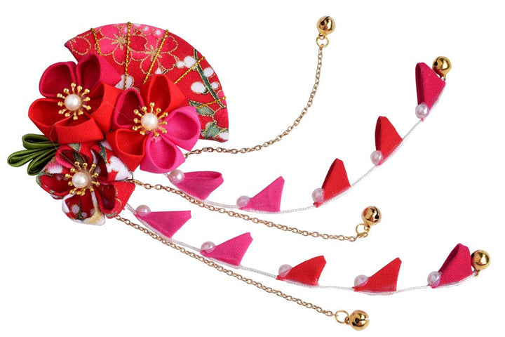 Womens Girls Japanese Hair Pin Decor Kanzashi Hair Sticks Picks Kimono Hanfu Accessories Japanese Flower Hair Tie Band Clip (F)