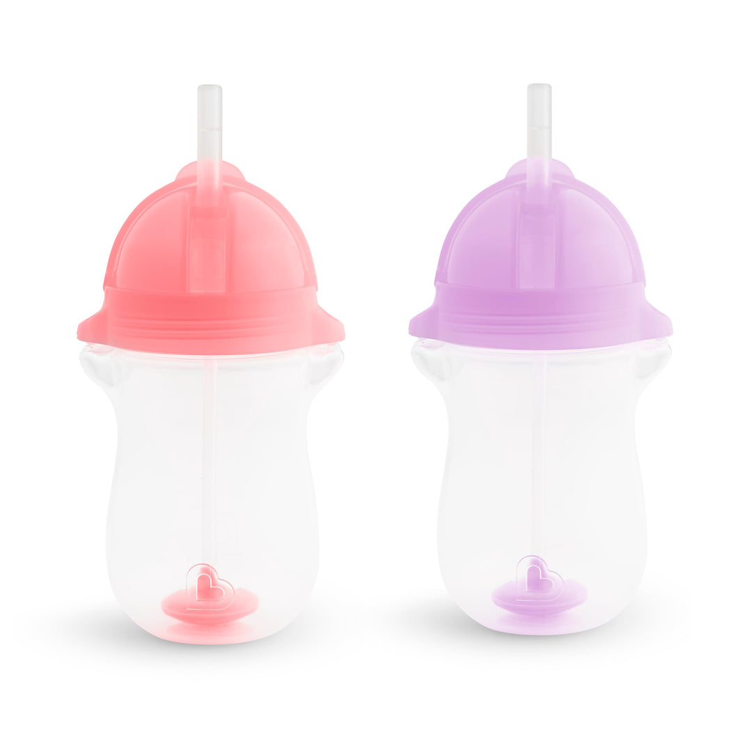 Munchkin Any Angle Sippy Cup for Toddlers, Weighted Toddler Straw Cup with Click Lock Lid, 10 Ounce, 2 Pack, Pink/Purple