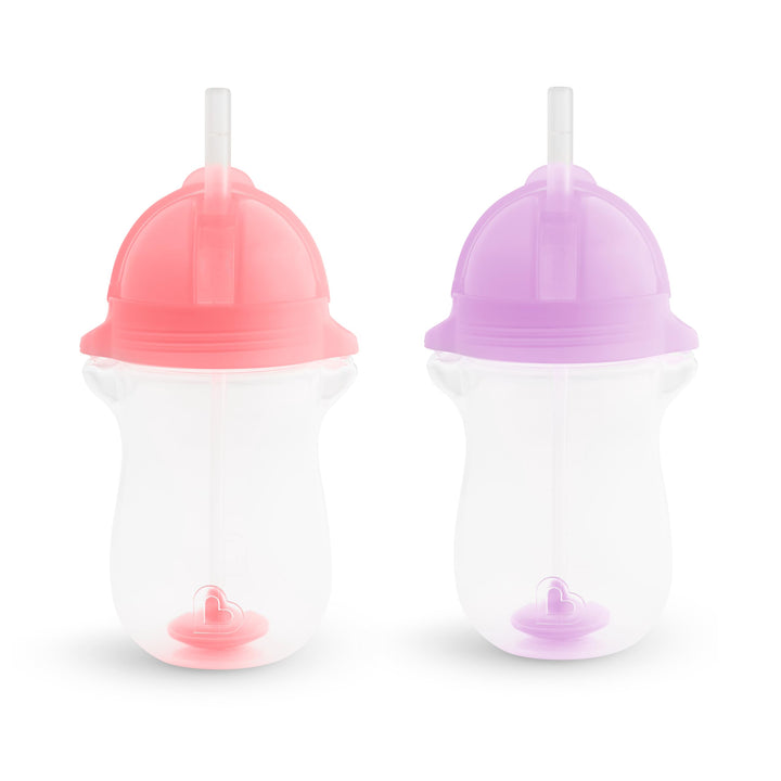 Munchkin Any Angle Sippy Cup for Toddlers, Weighted Toddler Straw Cup with Click Lock Lid, 10 Ounce, 2 Pack, Pink/Purple