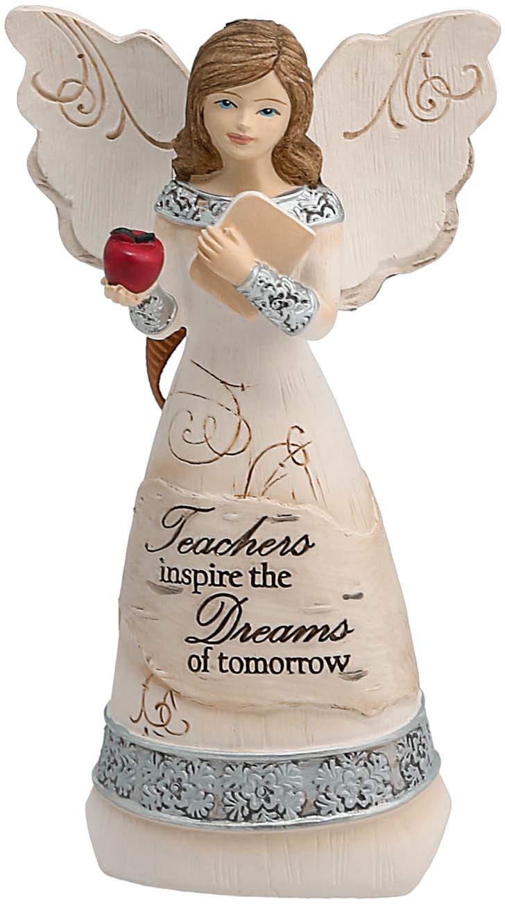 82344 Elements Teacher Angel Figurine, 4-1/2-Inch, Silver