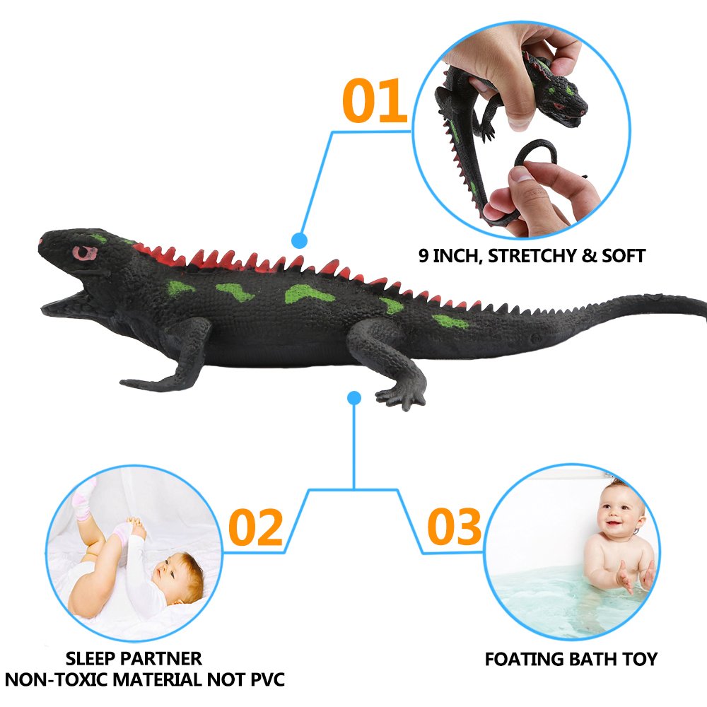 Lizards Toys,Super Stretches Material TPR,9-inch Rubber Lizard Figure Realistic Set(2 Packs) for Party Favors Boys Kids Learning Study-Bathtub Toy Iguana