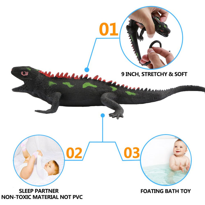 Lizards Toys,Super Stretches Material TPR,9-inch Rubber Lizard Figure Realistic Set(2 Packs) for Party Favors Boys Kids Learning Study-Bathtub Toy Iguana