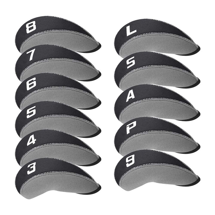 11pcs/Set Neoprene Iron Headcover Set with Large No. for All Brands Callaway,Ping,Taylormade,Cobra Etc. (Gray &amp; Black)