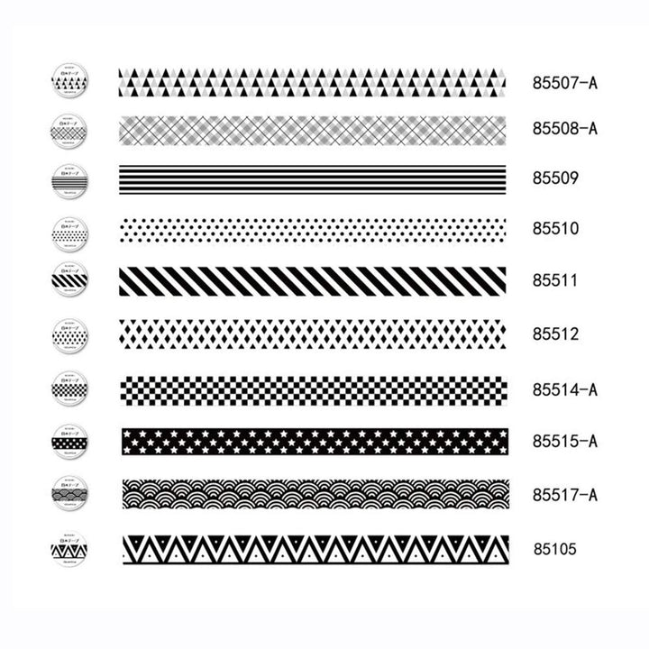 Black Washi Tape for Gift Wrapping and House Decoration (10 Set, Black and White)