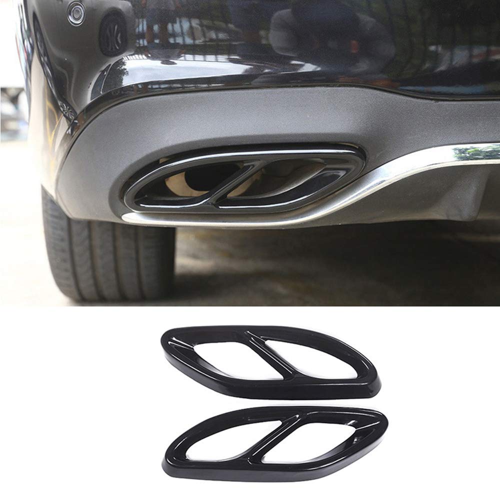 Car Exterior Exhaust Pipe Mufflers Cover Rear Bumper Cylinder Exhaust Pipe Decorate Cover for Mercedes-Benz A B C E CLA GLC GLE GLS Class W205 W213 X253 (Black)