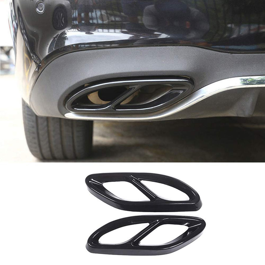 Car Exterior Exhaust Pipe Mufflers Cover Rear Bumper Cylinder Exhaust Pipe Decorate Cover for Mercedes-Benz A B C E CLA GLC GLE GLS Class W205 W213 X253 (Black)