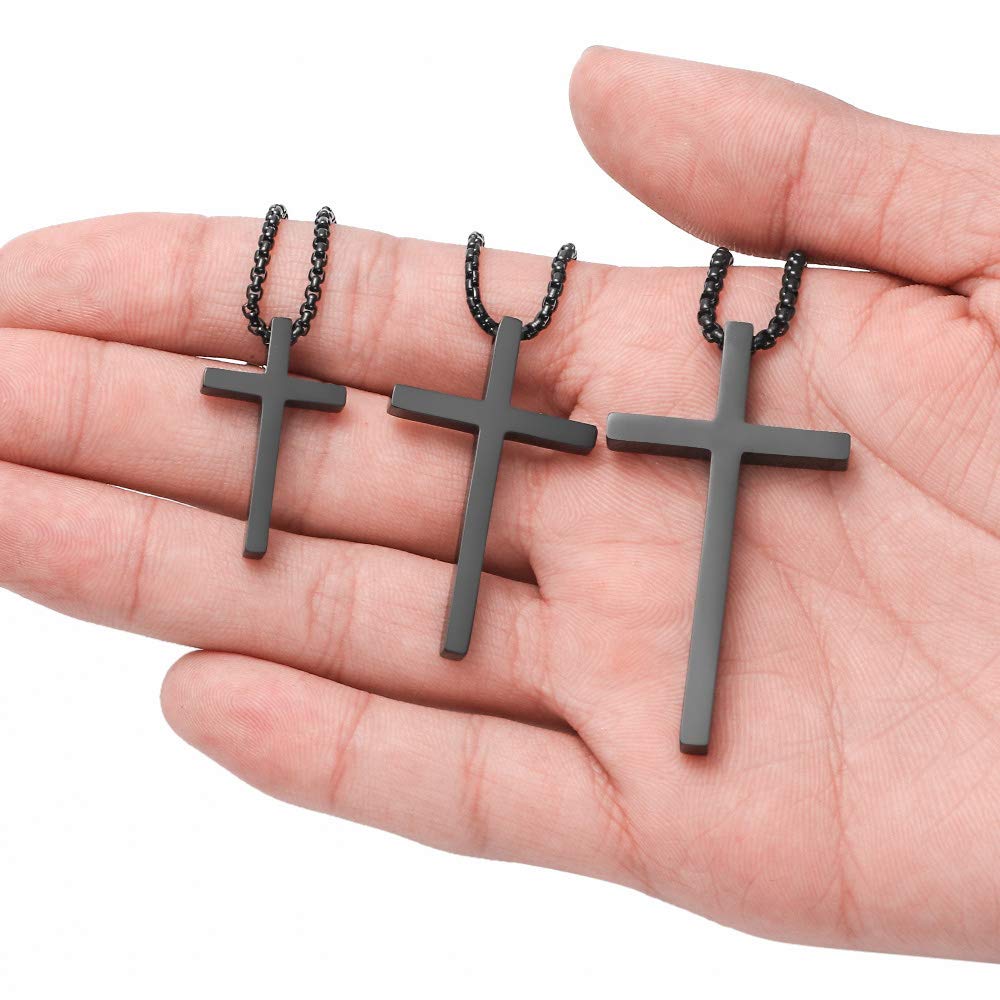 Cross Necklace for Boys, Mens Cross Necklace Stainless Steel Cross Pendant Black Small Cross Chain for Men 16 Inch Cross Necklace for Men Gifts