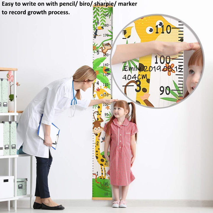 Beinou Baby Growth Chart for Wall Height Chart for Kids Wood Frame Measure Ruler 7.9in x 79in Canvas Hanging Height Measurement for Wall Decor