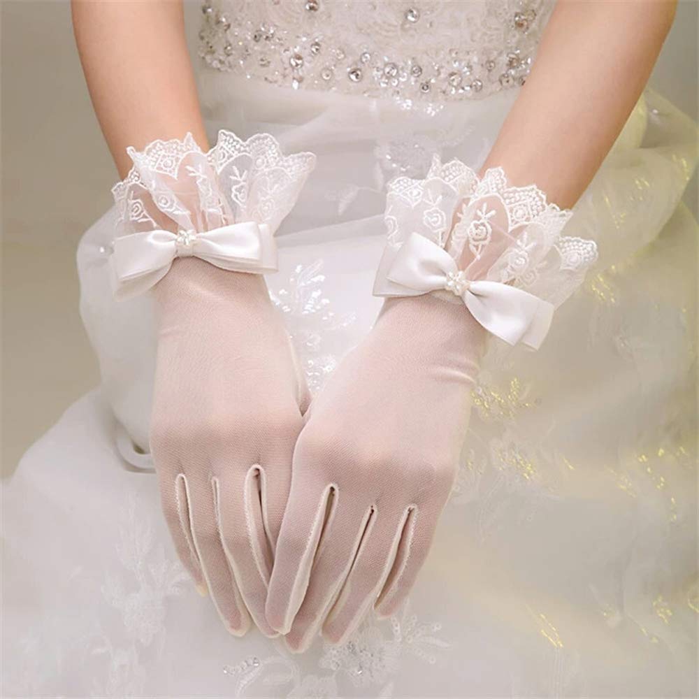 R STAR Floral Short Lace Gloves, Women Wrist Length Glo