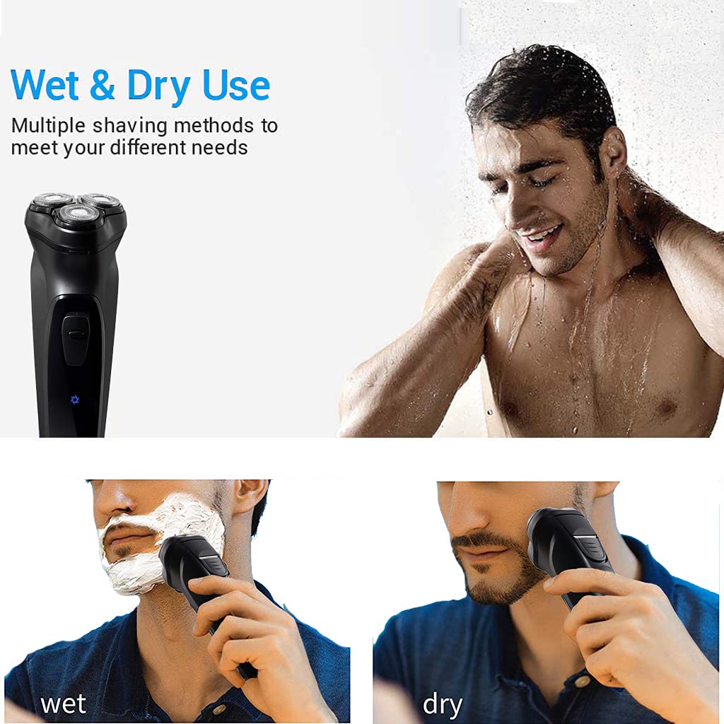 , Men Electric Rotary Shaver ,face Hair Rechargeable Black Razors for Men,Portable Grooming kit Trimmer,Blade Washable
