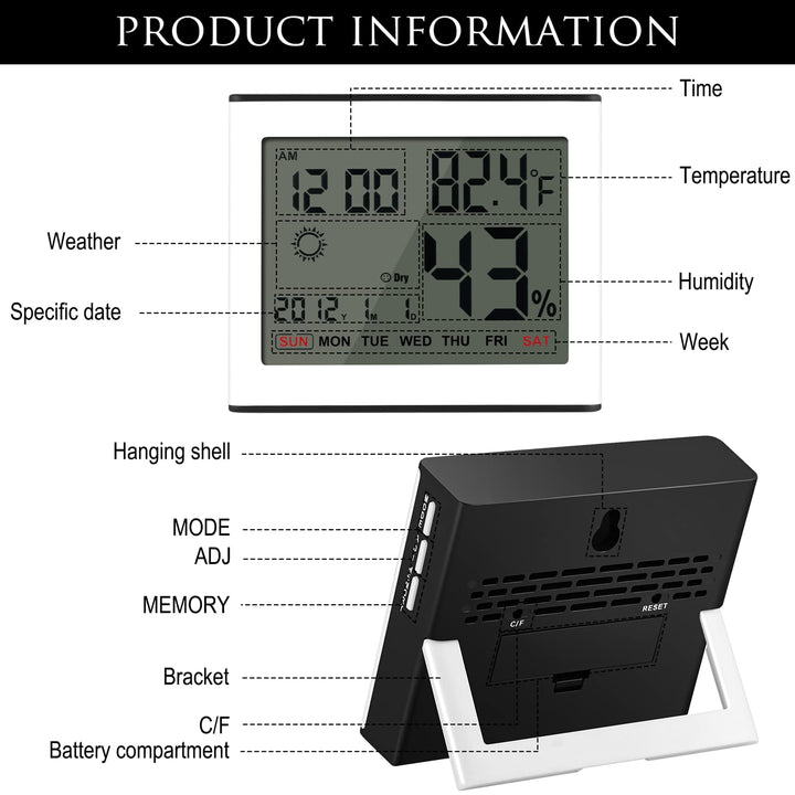Digital Alarm Clock Shower Clock Hygrometer Thermometer Alarm Clock Weather Station Indoor Thermometer