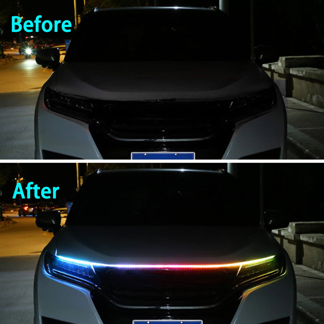 Exterior Car LED Strip Lights, 59 inches RGB LED Strip Lights for Car, Flexible LED Car Hood Strip Light, APP and Remote Control Waterproof Daytime Running Light for Cars, SUVs,Trucks