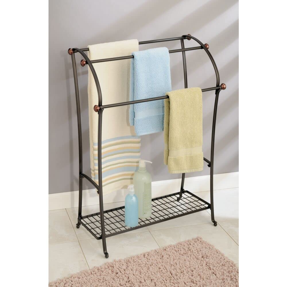 mDesign Large Standing Metal Bathroom Towel Holder Stan