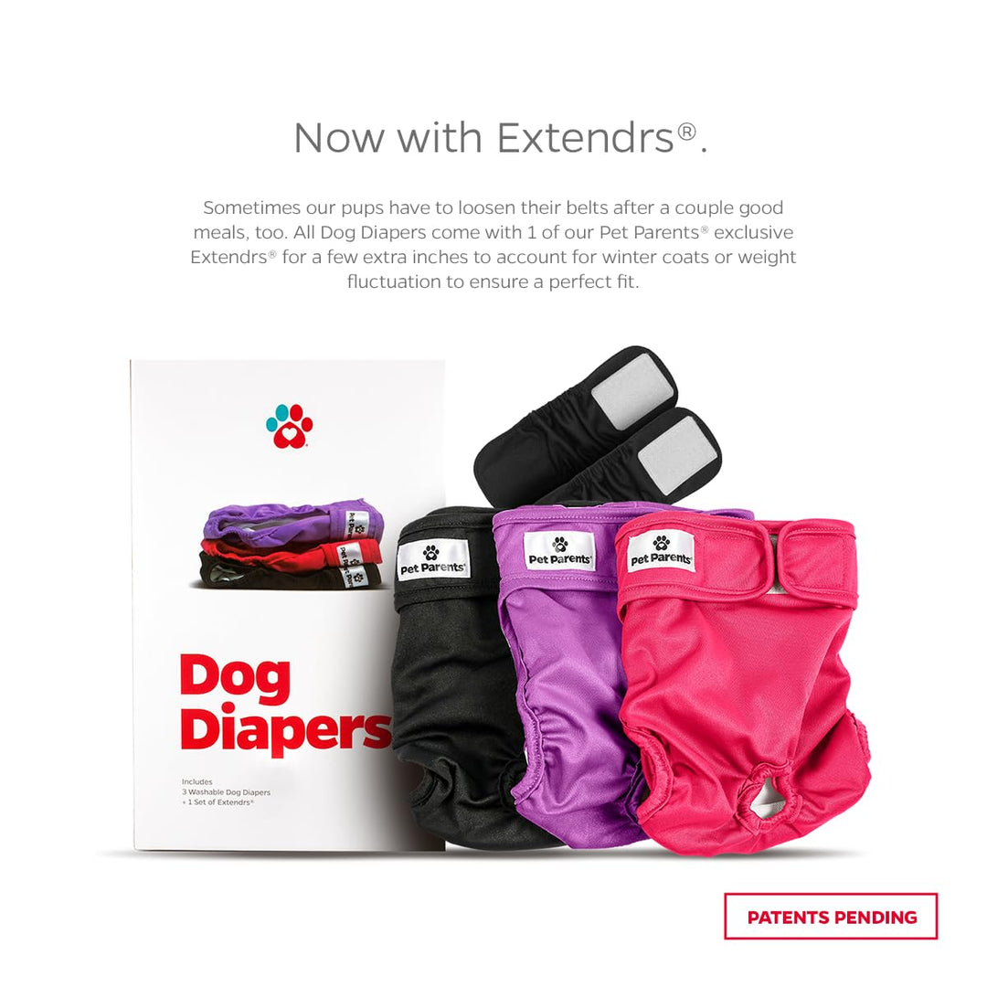 ® Washable Dog Diapers (3pack) + Extendrs® of Durable Doggie Diapers, Premium Dog Diapers Female (Small, Princess)