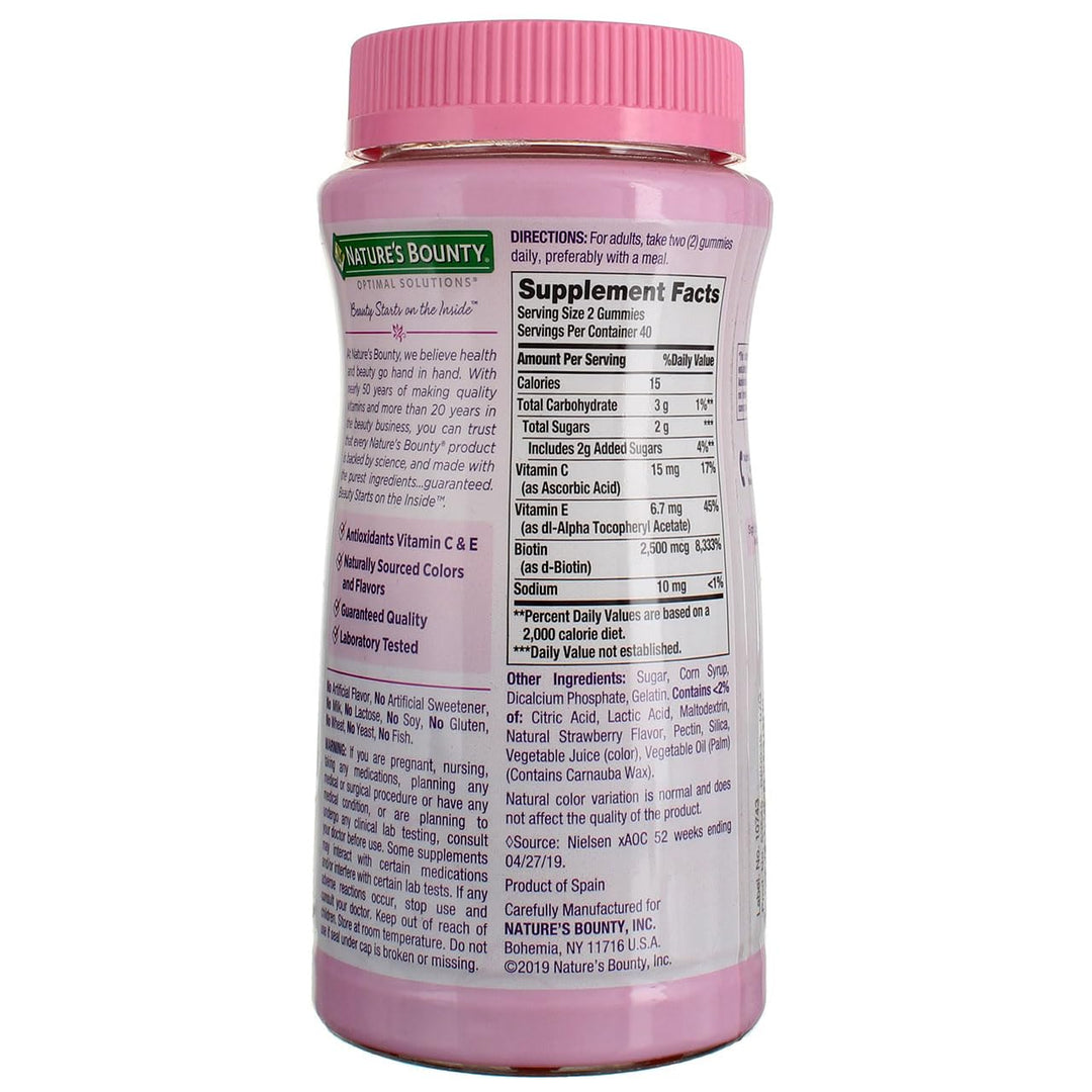 Nature&#39;s Bounty Optimal Solutions Hair, Skin and Nails Gummies, 80 ea (Pack of 2)