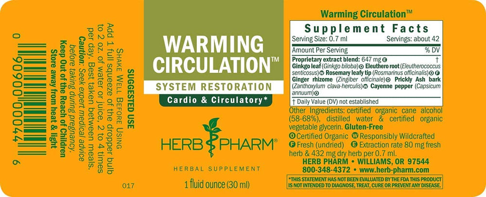 Warming Circulation Liquid Herbal Formula for Cardiovascular and Circulatory Support - 1 Ounce (FGINGER01)