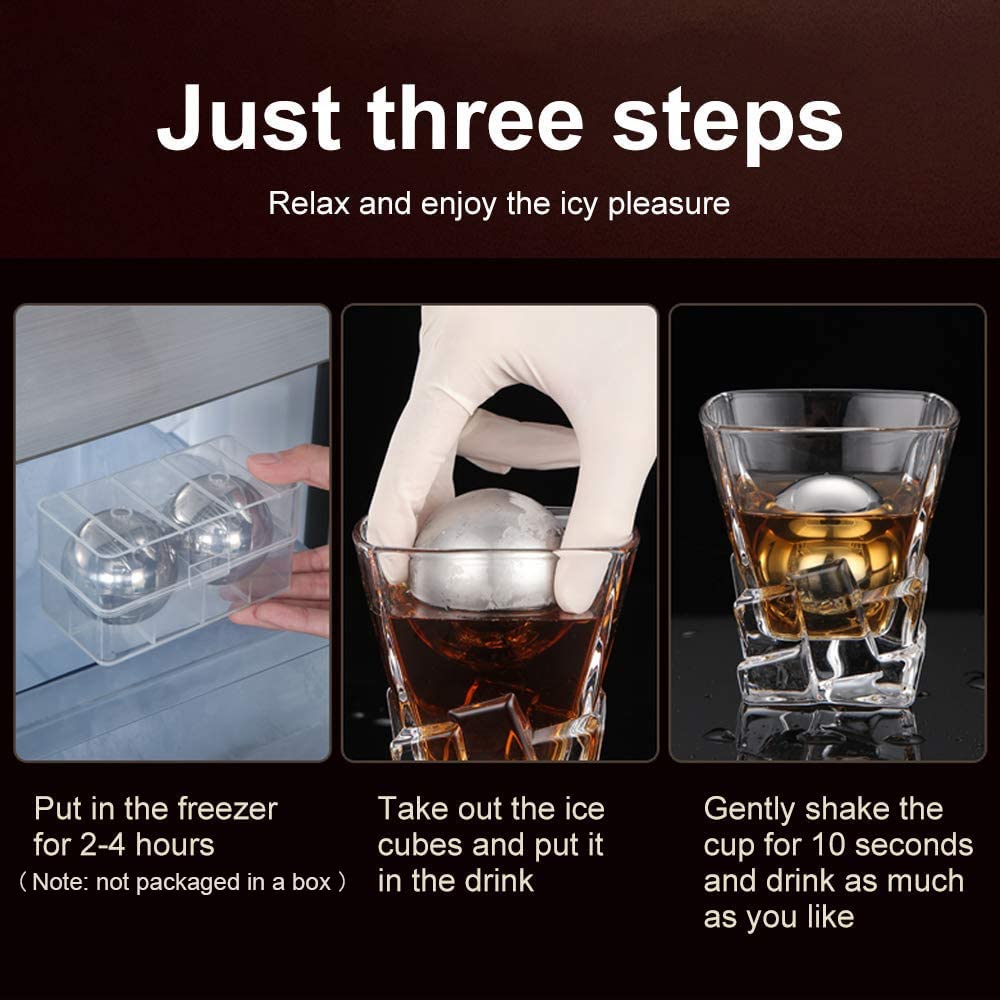 Whiskey Stones 2 Pcs Reusable Metal Ice Cube Large Stai